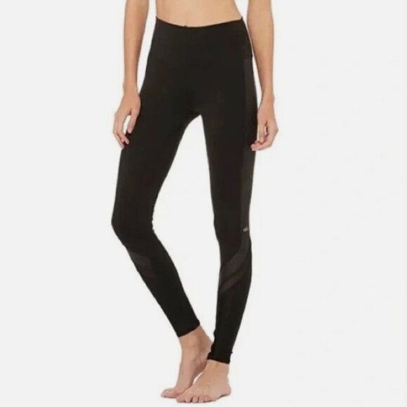 Alo Workout Leggings elevate mesh panel 27" womens Black (small) gym athleisure - Picture 1 of 9